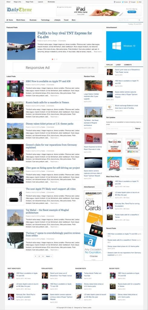 Daily 3.0 WordPress Theme For Bloggers, Magazines & Newspapers